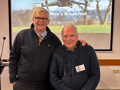 Paul with the late Richard Lovegrove and one of Paul's drones hovering in the background.