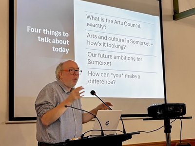 Philip explaining the role of the Arts Council in the southwest.